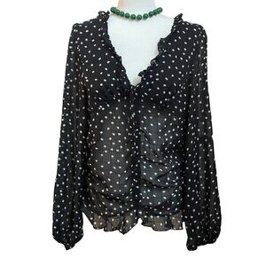 Polka Dot Sheer Long Puffy Sleeves Blouse Size 12